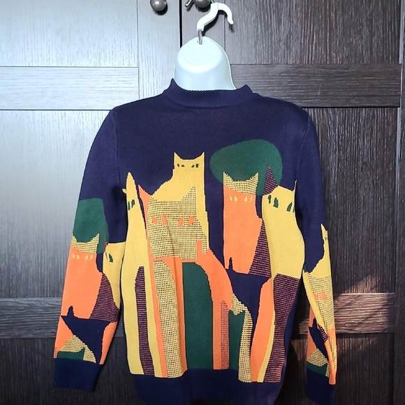 Navy Cat Design Crewneck Sweater - Picture 1 of 5